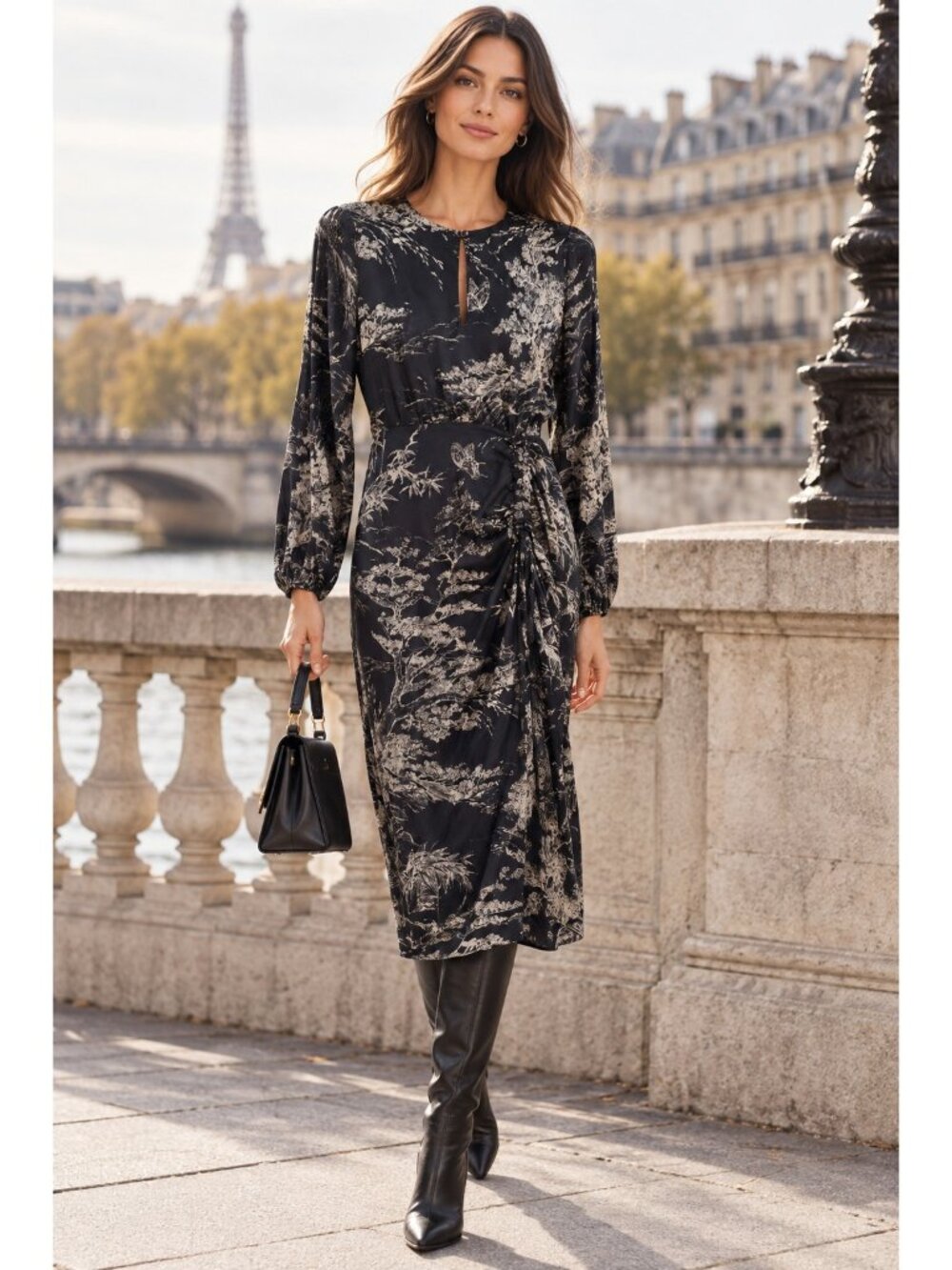 La Fee Maraboutee Dress 36 Black White Toile Ruched Midi Made Italy Viscose